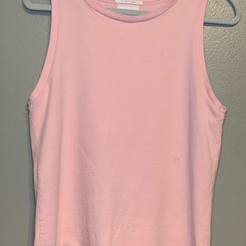 Helmut Lang Pink Cotton Tank M Minimalist Sleeveless Logo Embroidered Designer